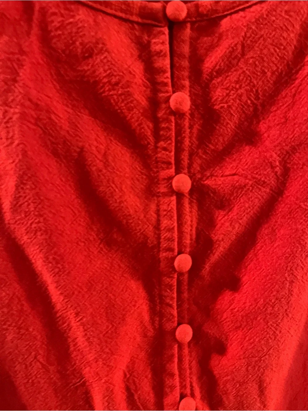 Red Button-Front Cotton Tank Cinched Waist